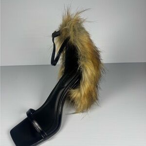 Azalea Wang Arettr Faux Fur Black Brown statement Heels 6.5 and 8.5